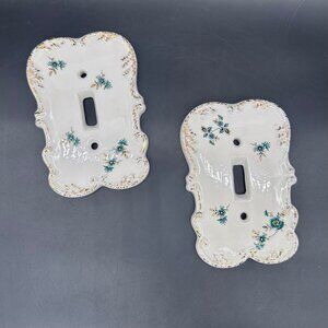 Vintage Ceramic Light Switch Covers Plates Floral Gold Accents Romantic 1970s